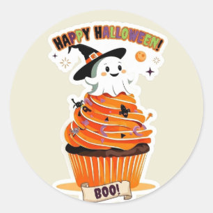Pegatina Redonda Tartas De Halloween Tan Lindas Como Boo Cute