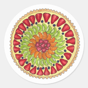 Pegatina Redonda Tarte aux Fruits Fruit Tart Pie Pasta Francesa