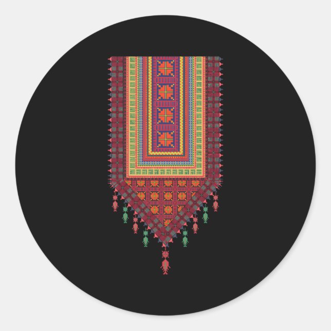 Pegatina Redonda Tatreez de Palestina (Anverso)