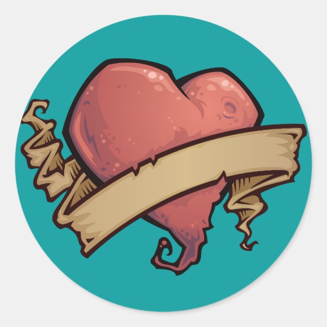 Pegatina Redonda Tattoo Heart (Anverso)