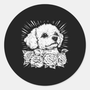 Pegatina Redonda Tattoo Style Lover Bichon Frise Retro Dog