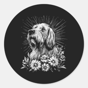 Pegatina Redonda Tattoo Style Lover Briard Retro Dog