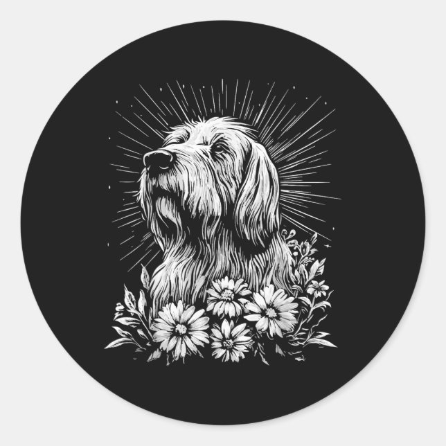 Pegatina Redonda Tattoo Style Lover Briard Retro Dog (Anverso)