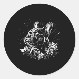 Pegatina Redonda Tattoo Style Lover Bulldog francés Perro retro