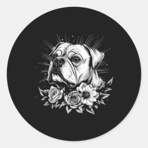 Pegatina Redonda Tattoo Style Lover Bulldog Retro Perro