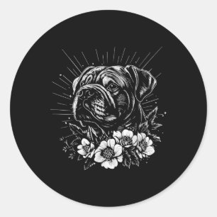 Pegatina Redonda Tattoo Style Lover Bulldog Retro Perro _1