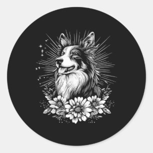 Pegatina Redonda Tattoo Style Lover Collie Retro Dog