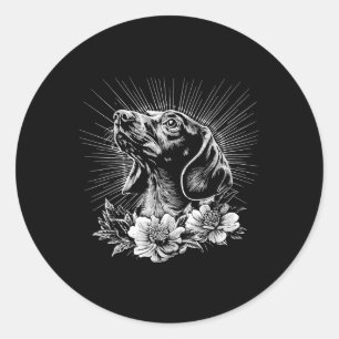 Pegatina Redonda Tattoo Style Lover Dachshund Perro retro