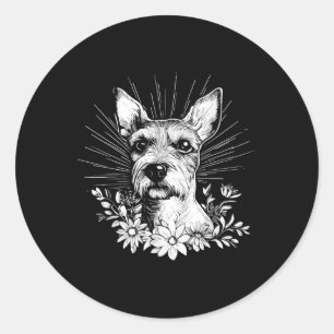 Pegatina Redonda Tattoo Style Lover Fox Terrier Perro Retro