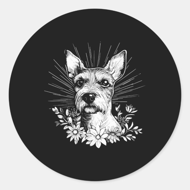 Pegatina Redonda Tattoo Style Lover Fox Terrier Perro Retro (Anverso)