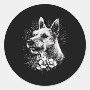 Pegatina Redonda Tattoo Style Lover Fox Terrier Perro Retro _1
