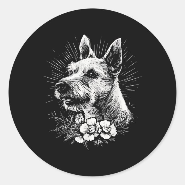 Pegatina Redonda Tattoo Style Lover Fox Terrier Perro Retro _1 (Anverso)