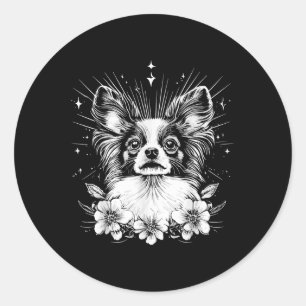 Pegatina Redonda Tattoo Style Lover Papillon Retro Perro _1