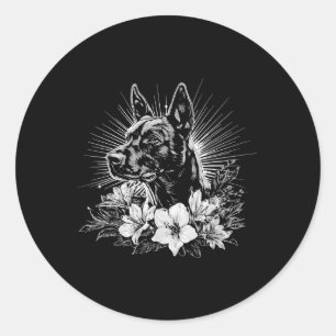 Pegatina Redonda Tattoo Style Lover Perro retro belga Malinois