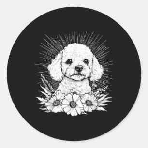 Pegatina Redonda Tattoo Style Lover Poodle Retro Perro _1