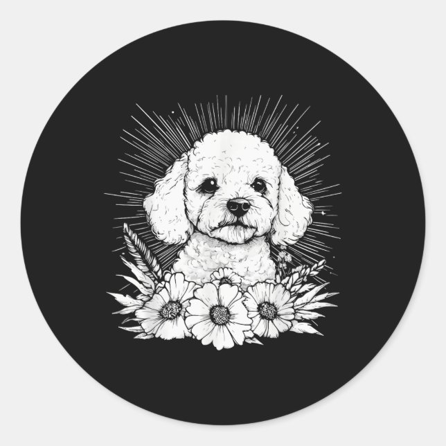 Pegatina Redonda Tattoo Style Lover Poodle Retro Perro _1 (Anverso)