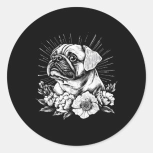Pegatina Redonda Tattoo Style Lover Pug Retro Dog _1