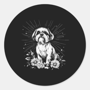 Pegatina Redonda Tattoo Style Lover Shih Tzu Retro Dog