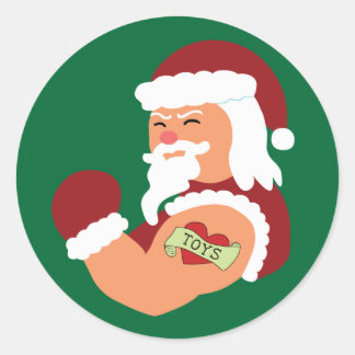 Pegatina Redonda Tattooed Santa