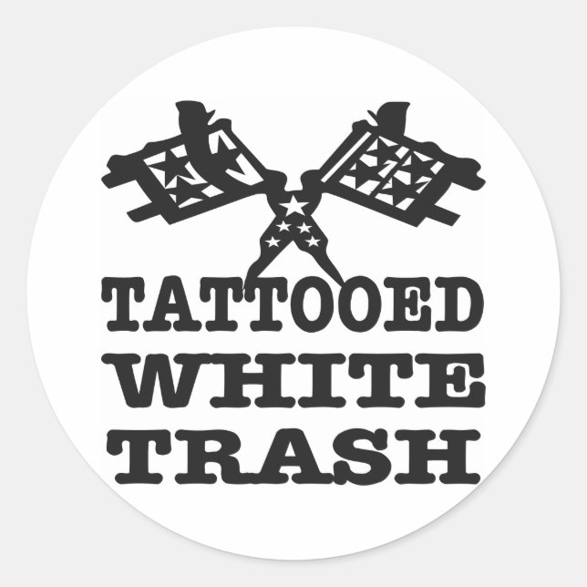 Pegatina Redonda Tattooed White Trash (Anverso)