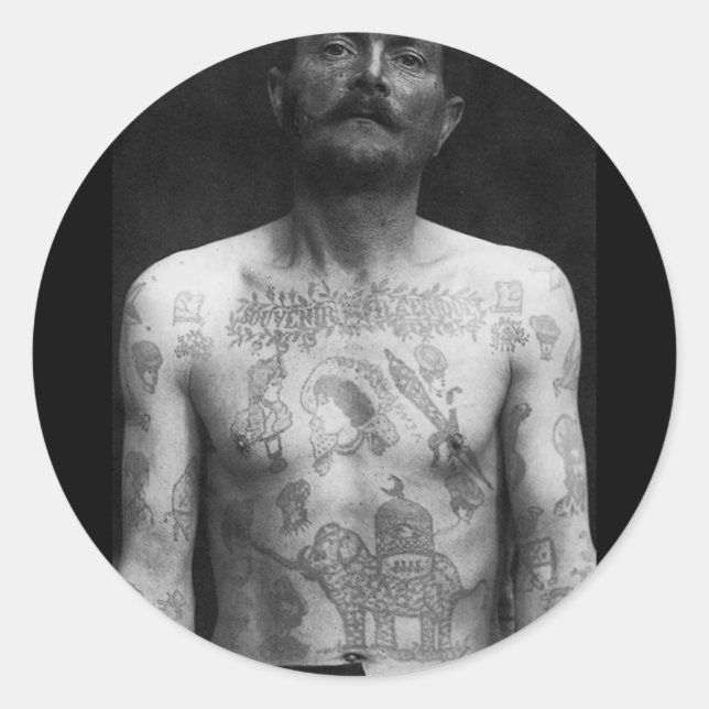 Pegatina Redonda Tattoos de la prisión (Anverso)