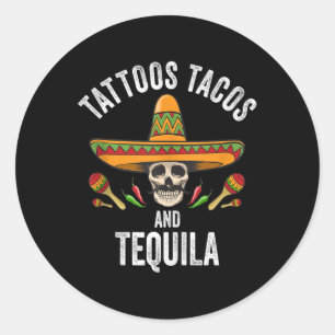 Pegatina Redonda Tattoos Tacos Tequila Shirt Calavera Mexicana Cinc