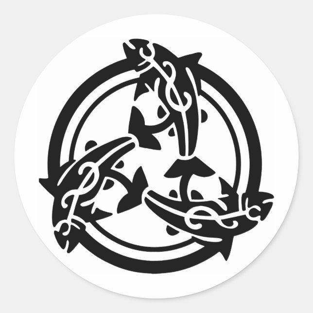 Pegatina Redonda Tatuaje de 3 peces tribales celtas (Anverso)