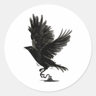Pegatina Redonda Tatuaje de cuerdas de pájaro raval _1
