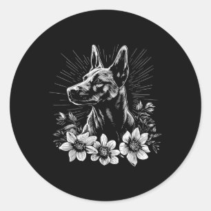 Pegatina Redonda Tatuaje de estilo retro del amante del perro malin