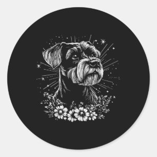 Pegatina Redonda Tatuaje de estilo retro del amante del perro Schna