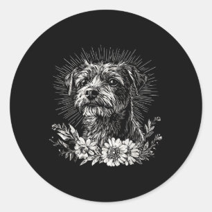 Pegatina Redonda Tatuaje de estilo retro del perro del borde del te