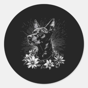 Pegatina Redonda Tatuaje de estilo retro Doberman Pinscher Dog Love