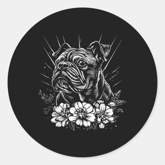Pegatina Redonda Tatuaje de estilo retro Lover Perro bulldog _1 (Anverso)