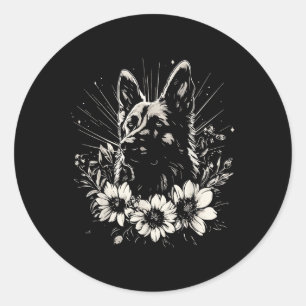 Pegatina Redonda Tatuaje de estilo retro para el perro pastor alemá