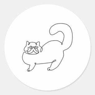 Pegatina Redonda Tatuaje de gato persa de una línea _1