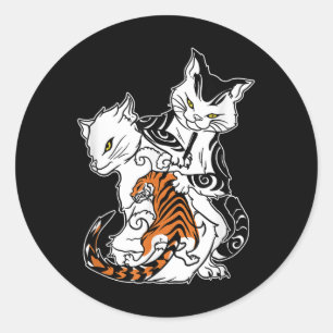Pegatina Redonda Tatuaje de gatos que adoran a monmon japonés