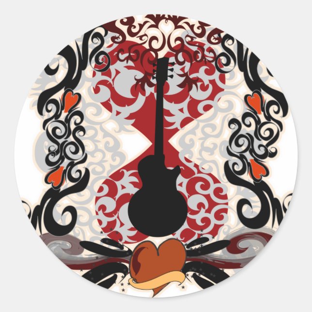 Pegatina Redonda Tatuaje de guitarra (Anverso)