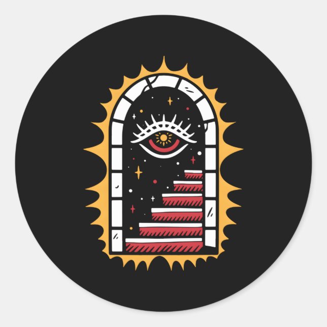 Pegatina Redonda Tatuaje de la vieja escuela tradicional estadounid (Anverso)