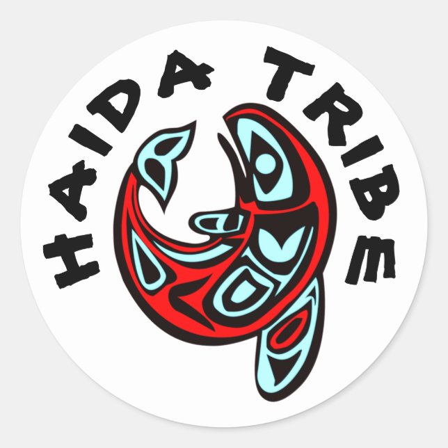 Pegatina Redonda Tatuaje de orca tribal nativa Haida, ballena asesi (Anverso)