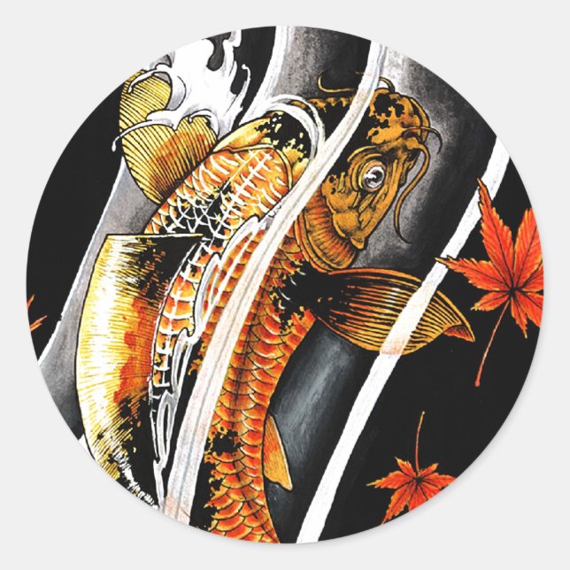 Pegatina Redonda Tatuaje de pescado de la Guay oriental japonesa Go (Anverso)