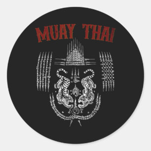Pegatina Redonda Tatuaje de Sak Yant Muay Thai Kickboxing Cultura A