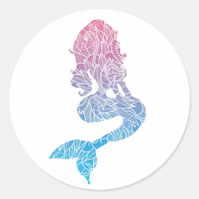 Pegatina Redonda Tatuaje de sirena azul y rosa abstracto (Anverso)