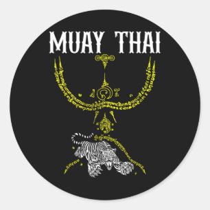 Pegatina Redonda Tatuaje de tigre Sak Yant Muay Thai Kickboxing asi