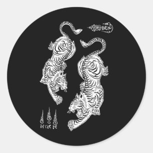 Pegatina Redonda Tatuaje de tigres de Sak Yant Muay Thai Kickboxing