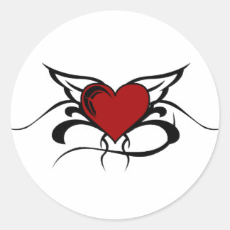 Pegatina Redonda Tatuaje del corazón alado