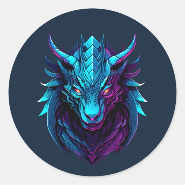Pegatina Redonda Tatuaje del dragón (Anverso)
