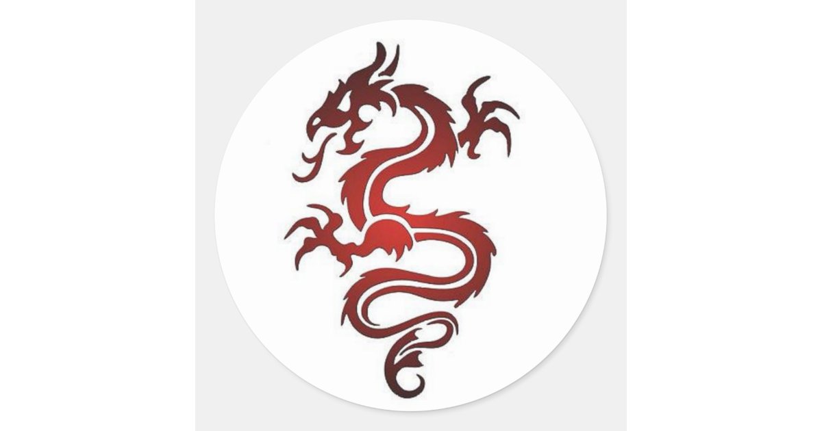 Pegatina Redonda Tatuaje del dragón - rojo | Zazzle.es