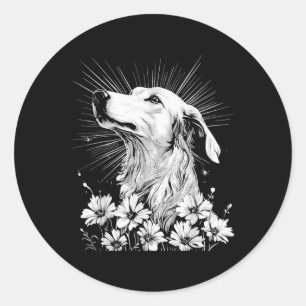 Pegatina Redonda Tatuaje estilo retro de Borzoi Lover _1