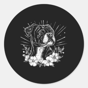 Pegatina Redonda Tatuaje estilo retro de Boxer Dog Lover