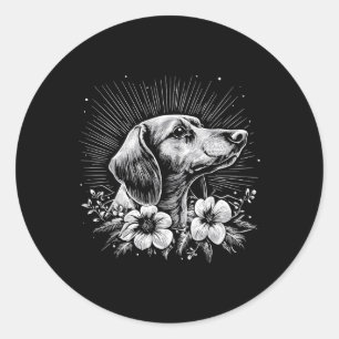Pegatina Redonda Tatuaje estilo retro de Dachshund Dog Lover